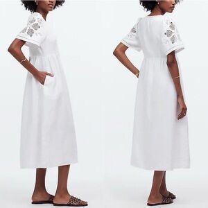 Madewell White Eyelet-Sleeve Midi Dress